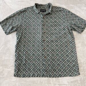 Ocean Pacific Mens XL Green‎ Pink Black Patterned Rayon Aloha Shirt